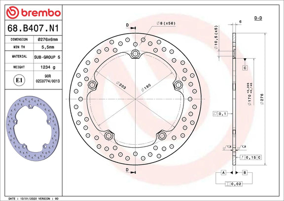 Brembo Serie Oro remschijf Honda 68B407N1