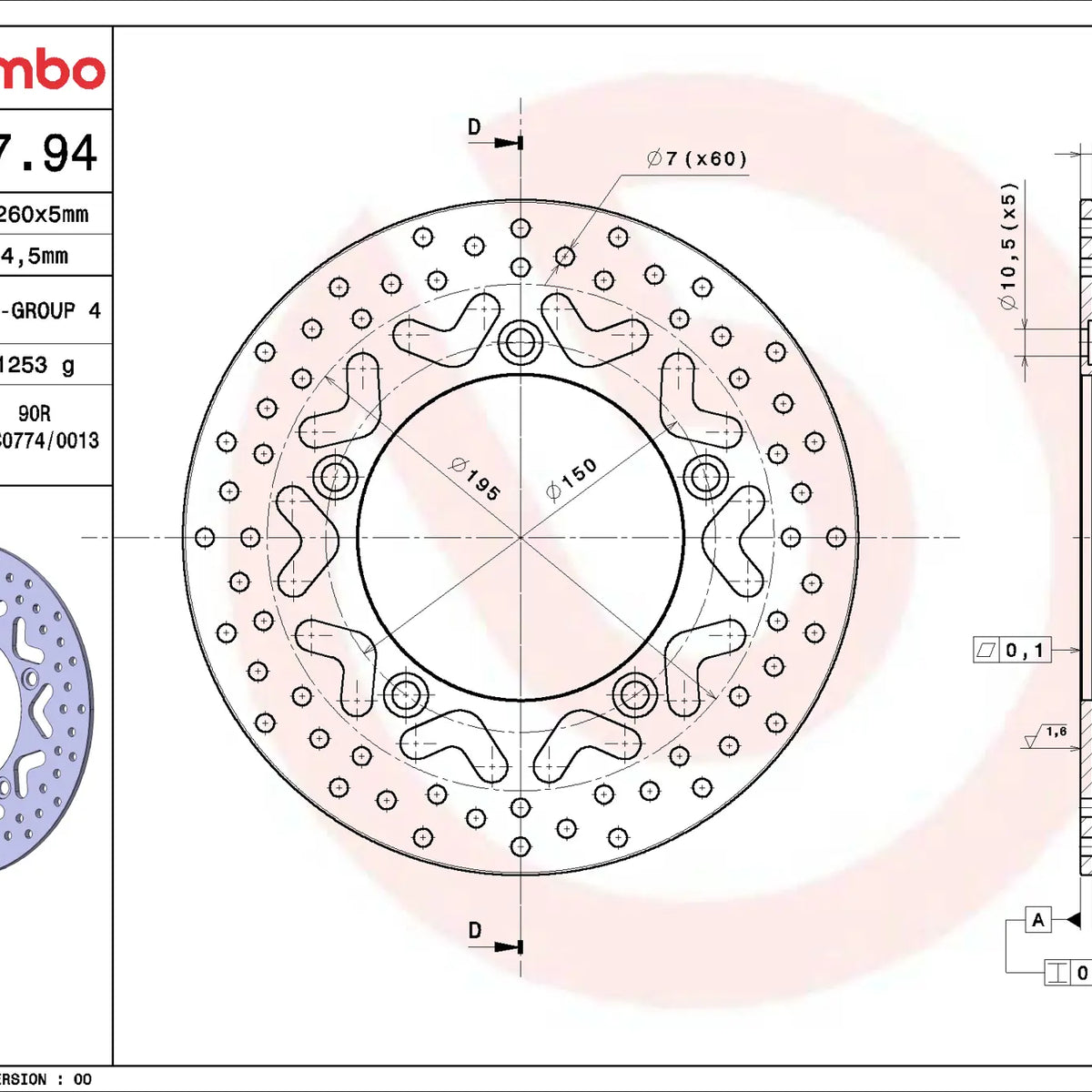 Brembo Serie Oro remschijf 260 x 5,0 mm 68B40794