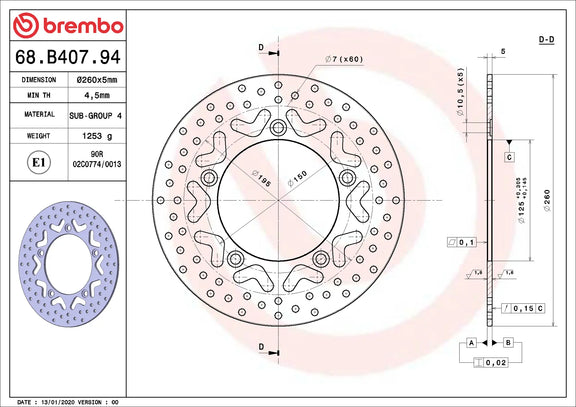 Brembo Serie Oro remschijf 260 x 5,0 mm 68B40794