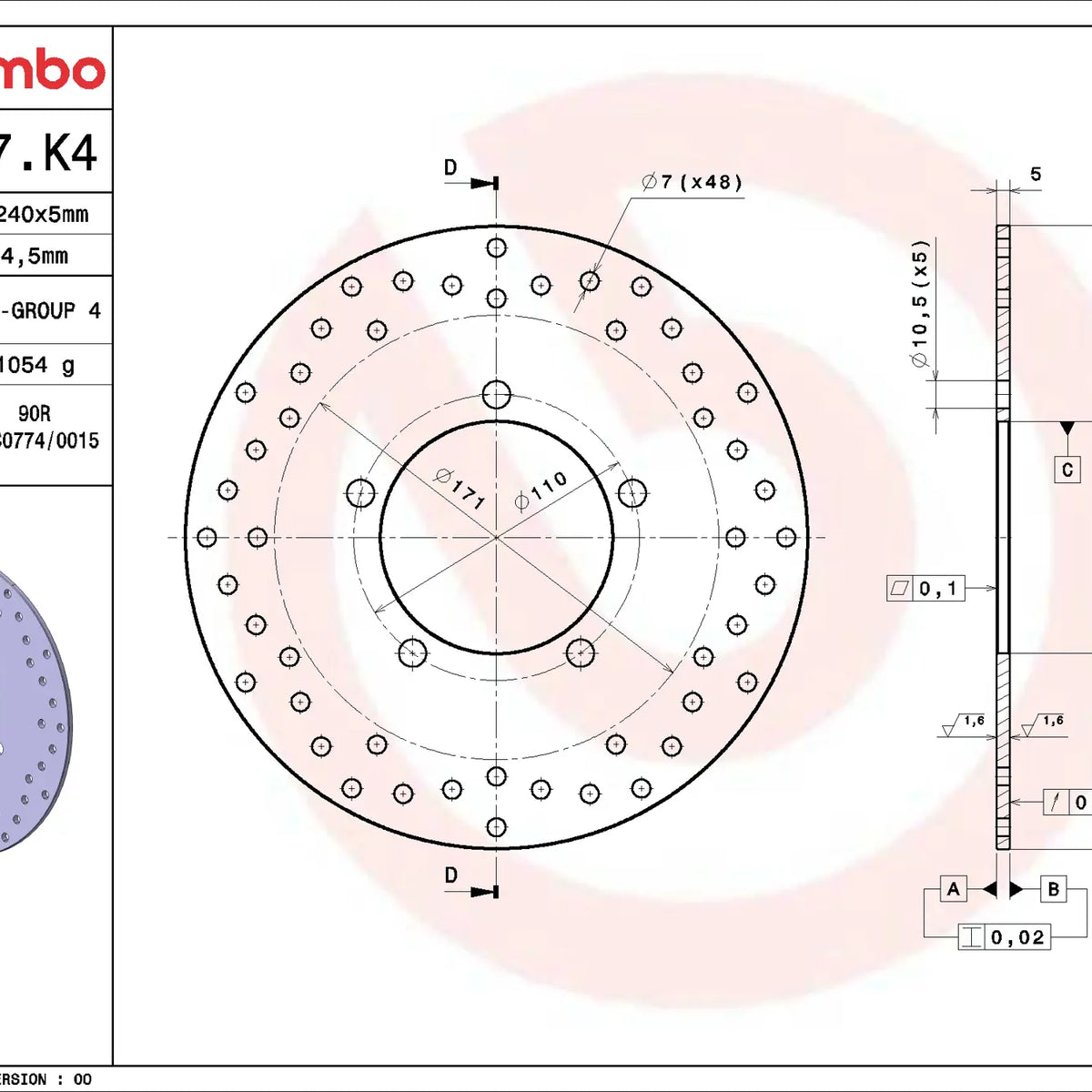 Brembo Serie Oro achterremschijf 240 x 5,0 mm Kawasaki 68B407K4