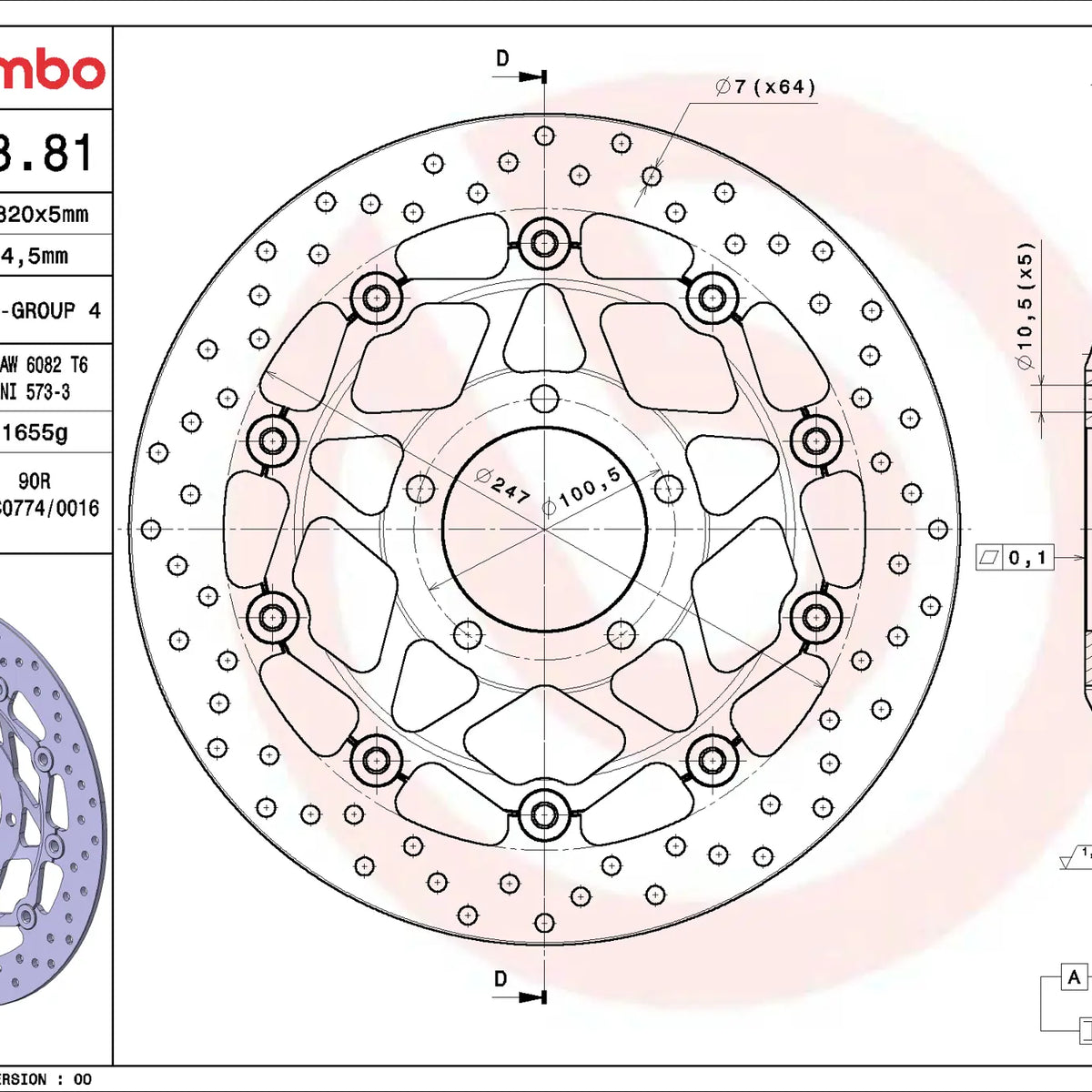 Brembo Serie Oro voorremschijf 320 x 5,0 mm 78B40881
