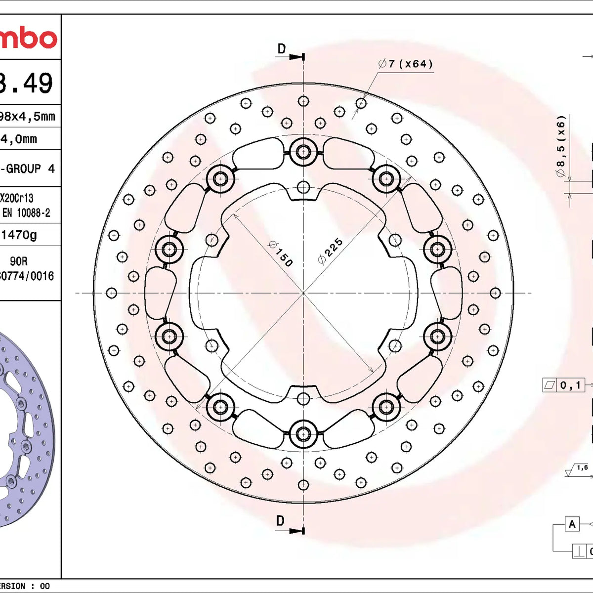 Brembo Serie Oro voorremschijf 298 x 4,5 mm Yamaha 78B40849