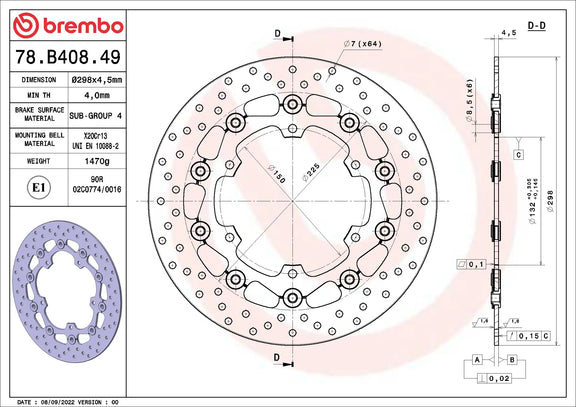 Brembo Serie Oro voorremschijf 298 x 4,5 mm Yamaha 78B40849