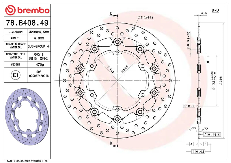 Brembo Serie Oro voorremschijf 298 x 4,5 mm Yamaha 78B40849