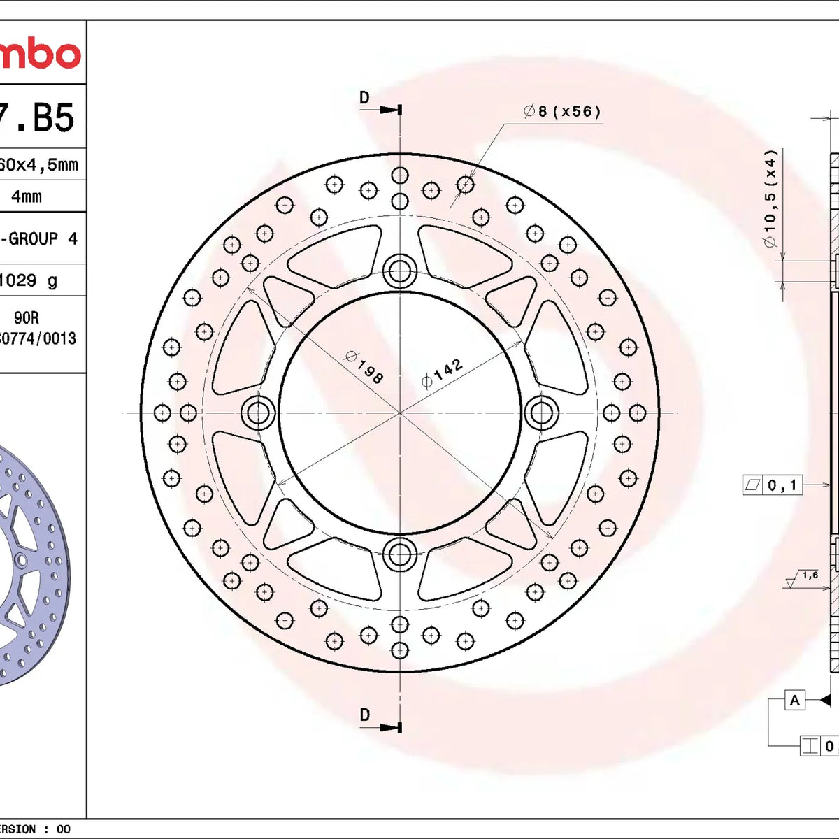 Brembo Serie Oro voorremschijf 260 x 4,5 mm 68B407B5