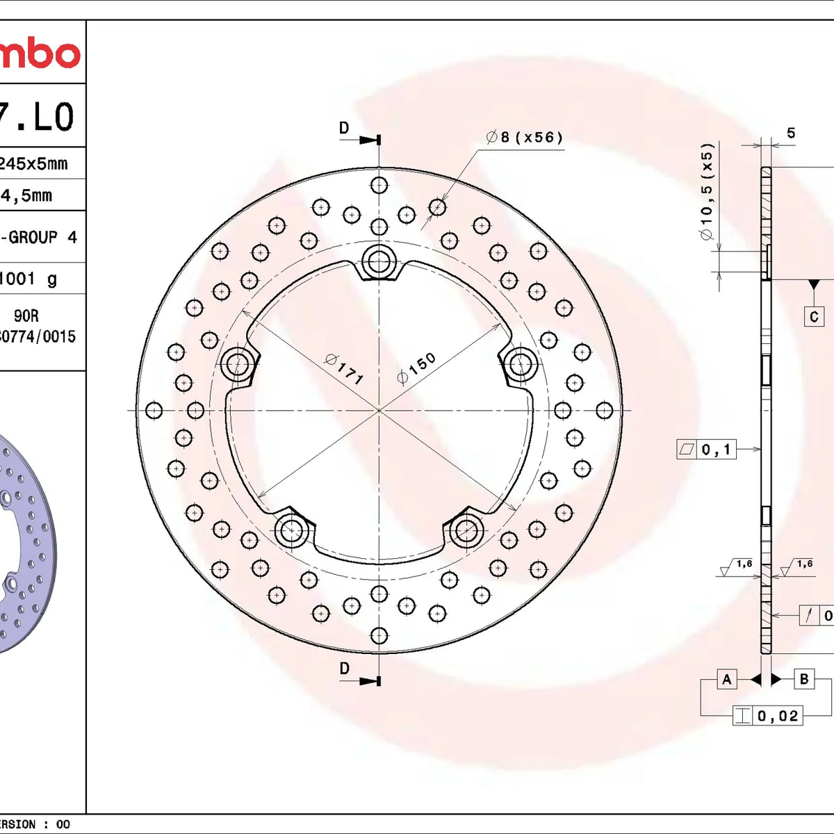 Brembo Serie Oro remschijf Yamaha 68B407L0