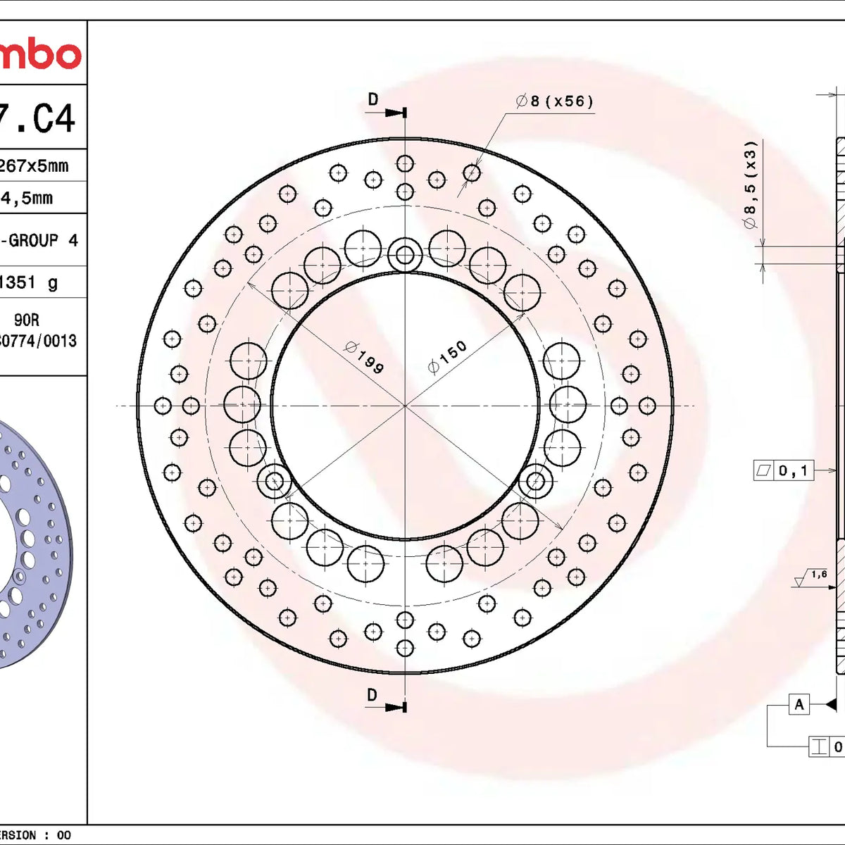 Brembo Serie Oro remschijf Yamaha X-max YP400R 2013-2019