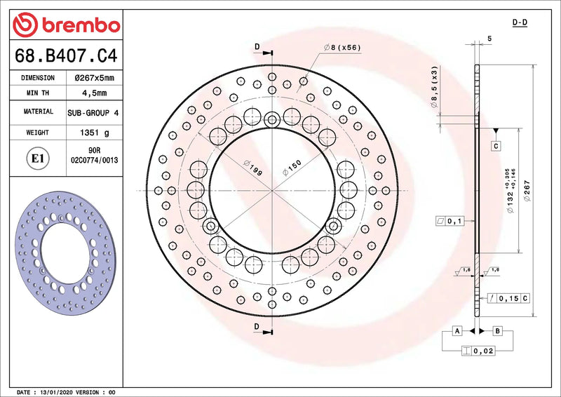 Brembo Serie Oro remschijf Yamaha X-max YP400R 2013-2019