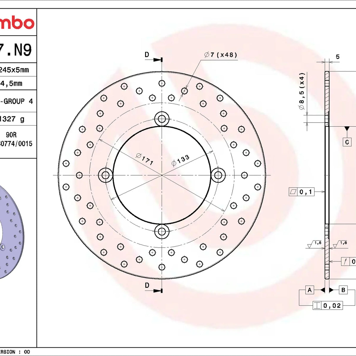 Brembo Serie Oro remschijf 68B407N9
