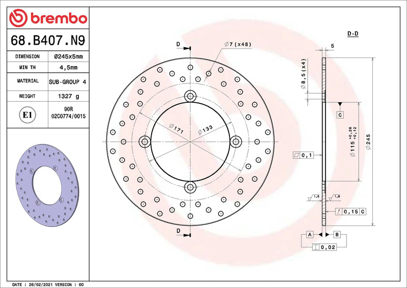 Brembo Serie Oro remschijf 68B407N9
