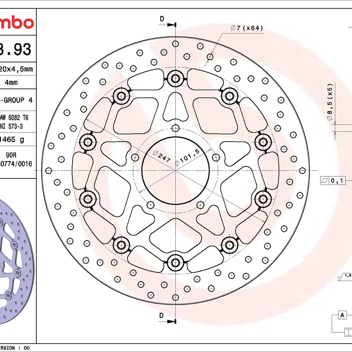 Brembo Serie Oro voorremschijf 320 x 4,5 mm MV Agusta 78B40893