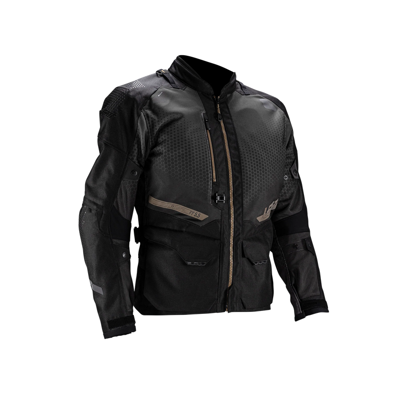Leatt ADV FlowTour 5.5 Motorradjacke, belüftet, AA-zertifiziert mit HydraDri 20K Regenschutz, schwarz und grau