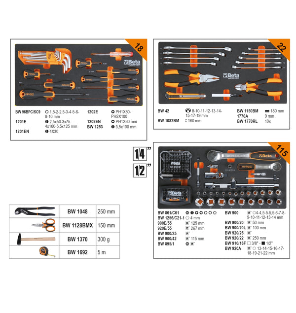 Beta Tools BW 2200E/N Werkzeugkoffer – 159-teiliges Werkzeugset – Mit Schubladen