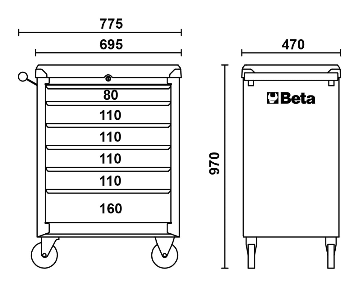Beta Tools BW C04BOX-A VU Tool Trolley – 6 Drawers – 196-Piece Tool Set
