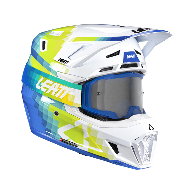 Leatt Moto 7.5 motorhelm kit ECE 22.06 met Velocity 4.5 goggles Pixel Blauw
