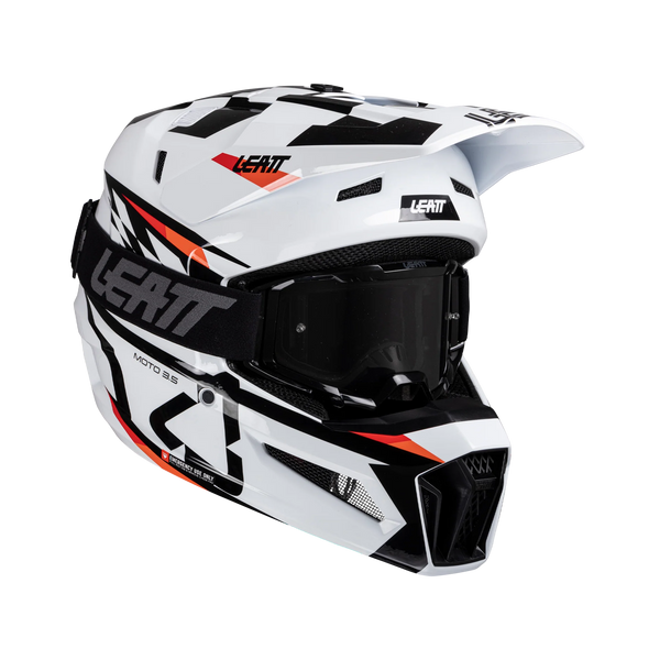 Leatt Helm Kit Moto 3.5 White V25 – Motocrosshelm mit Leatt Vizion 3.5 Crossbrille Inklusive