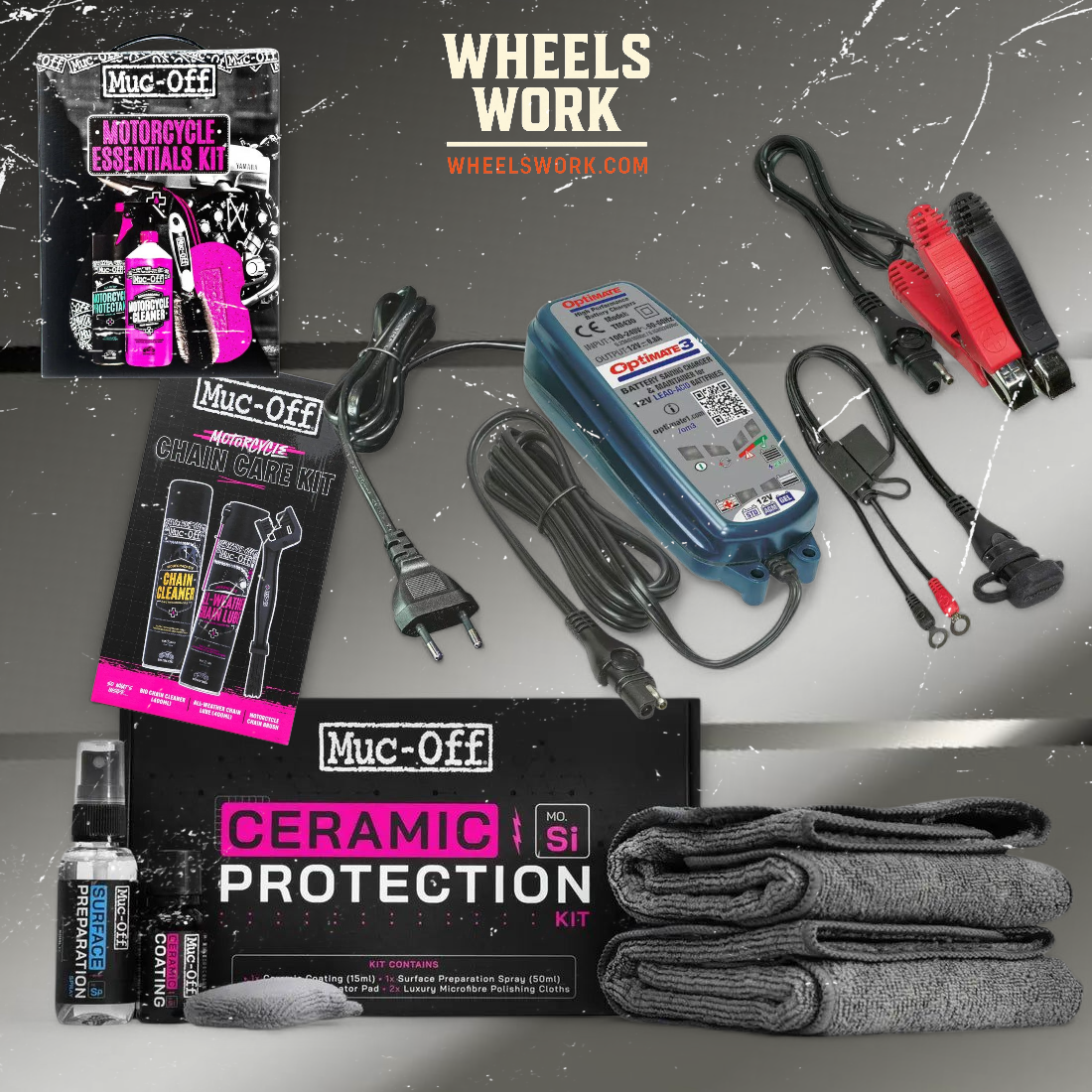 WheelsWork Motorcycle Care & Charge Kit – Complete Winter Prep Set