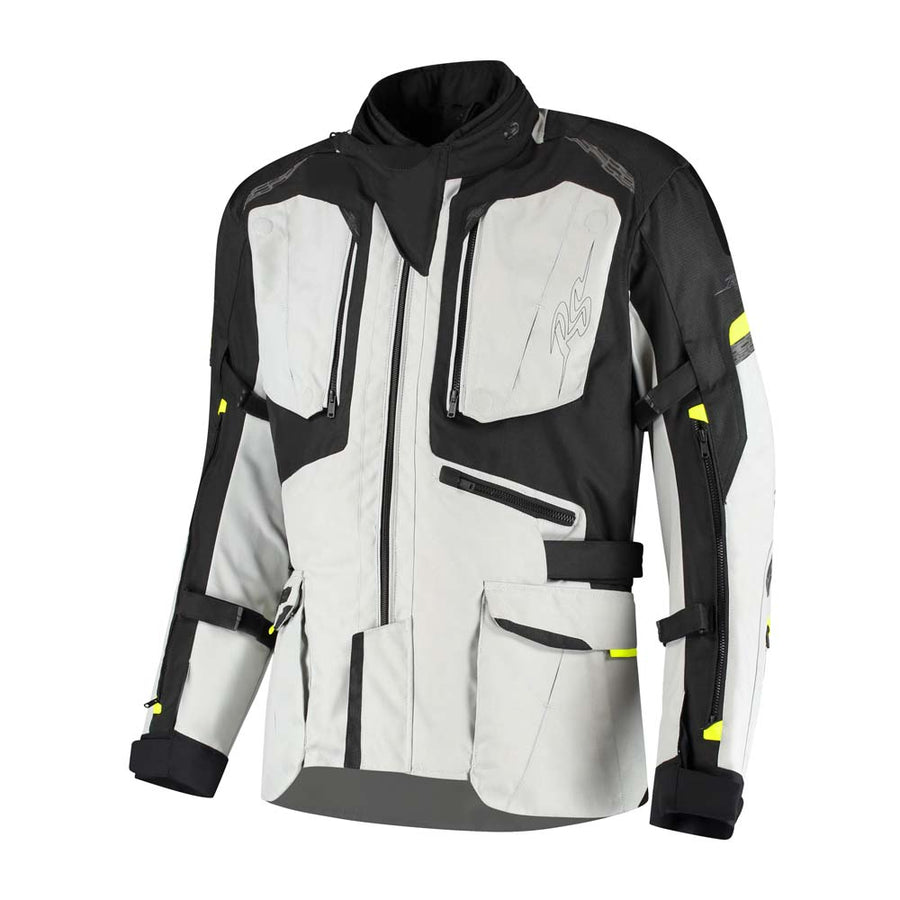 Rusty Stitches Cliff Adventure Motorcycle Jacket Waterproof AA Protection Light Grey Black