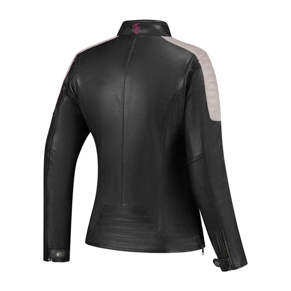Rusty Stitches Alice Dames Leren Motorjas Retro AA Protectie Black Pink Fluo