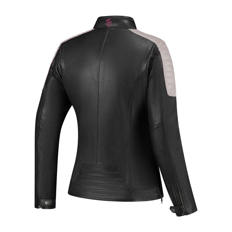Rusty Stitches Alice Ladies Leather Motorcycle Jacket Retro AA Protection Black Pink Fluo