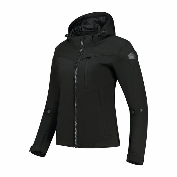 Rusty Stitches Super Ann Damen Motorradjacke Softshell Schwarz CE A mit Protektoren