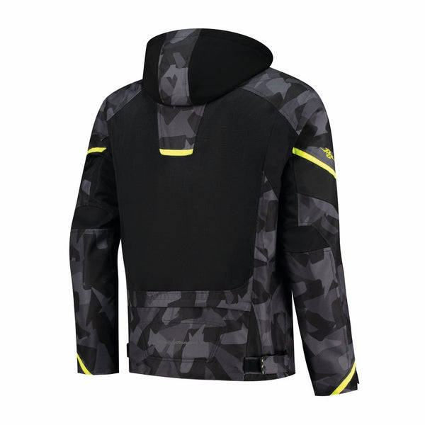 Rusty Stitches Carlo Motorcycle Jacket Mesh Summer with Rain Jacket AA Protection Black Camo Yellow Fluo