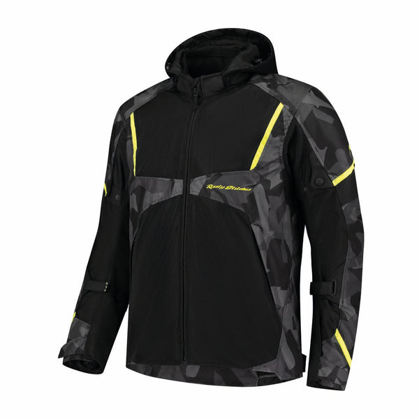 Rusty Stitches Carlo Motorcycle Jacket Mesh Summer with Rain Jacket AA Protection Black Camo Yellow Fluo