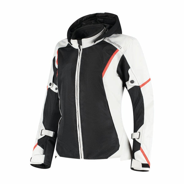 Rusty Stitches Caroline Ladies Motorcycle Jacket Mesh Summer With Rain Jacket AA Protection Light Grey Black