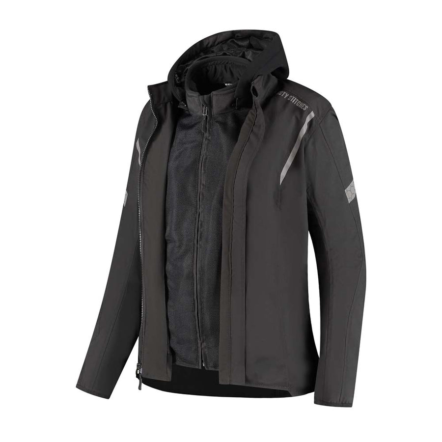 Rusty Stitches Caroline Dames Motorjas Mesh Zomer Met Regenjas AA Protectie Zwart