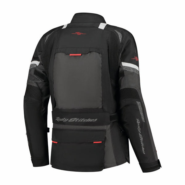 Rusty Stitches Cliff Adventure Motorradjacke Wasserdicht AA Schutz Schwarz Grau Rot