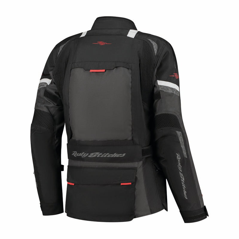 Rusty Stitches Cliff Adventure Motorcycle Jacket Waterproof AA Protection Black Grey Red