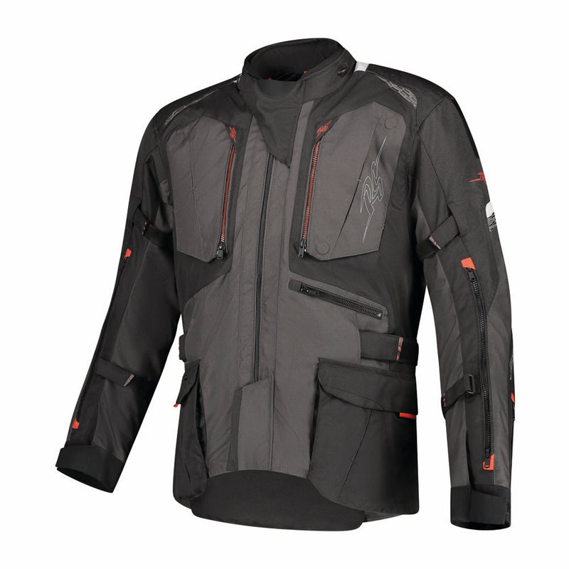 Rusty Stitches Cliff Adventure Motorcycle Jacket Waterproof AA Protection Black Grey Red