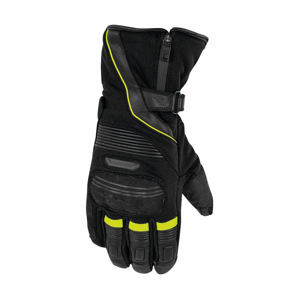 Rusty Stitches Cole Motorcycle Gloves Winter Waterproof CE Black Yellow Fluo