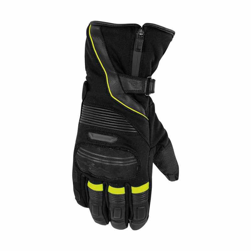 Rusty Stitches Cole Motorcycle Gloves Winter Waterproof CE Black Yellow Fluo