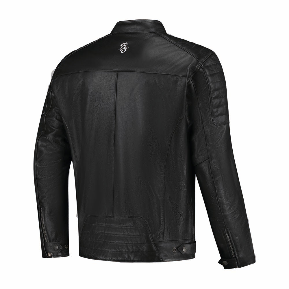 Rusty Stitches Cooper Leather Motorcycle Jacket AA Retro Black White With Protection