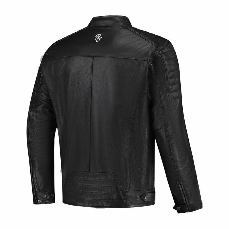 Rusty Stitches Cooper Leather Motorcycle Jacket AA Retro Black White With Protection