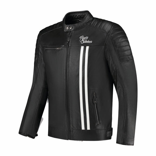 Rusty Stitches Cooper Leren Motorjas AA Retro Zwart Wit Met Protectie