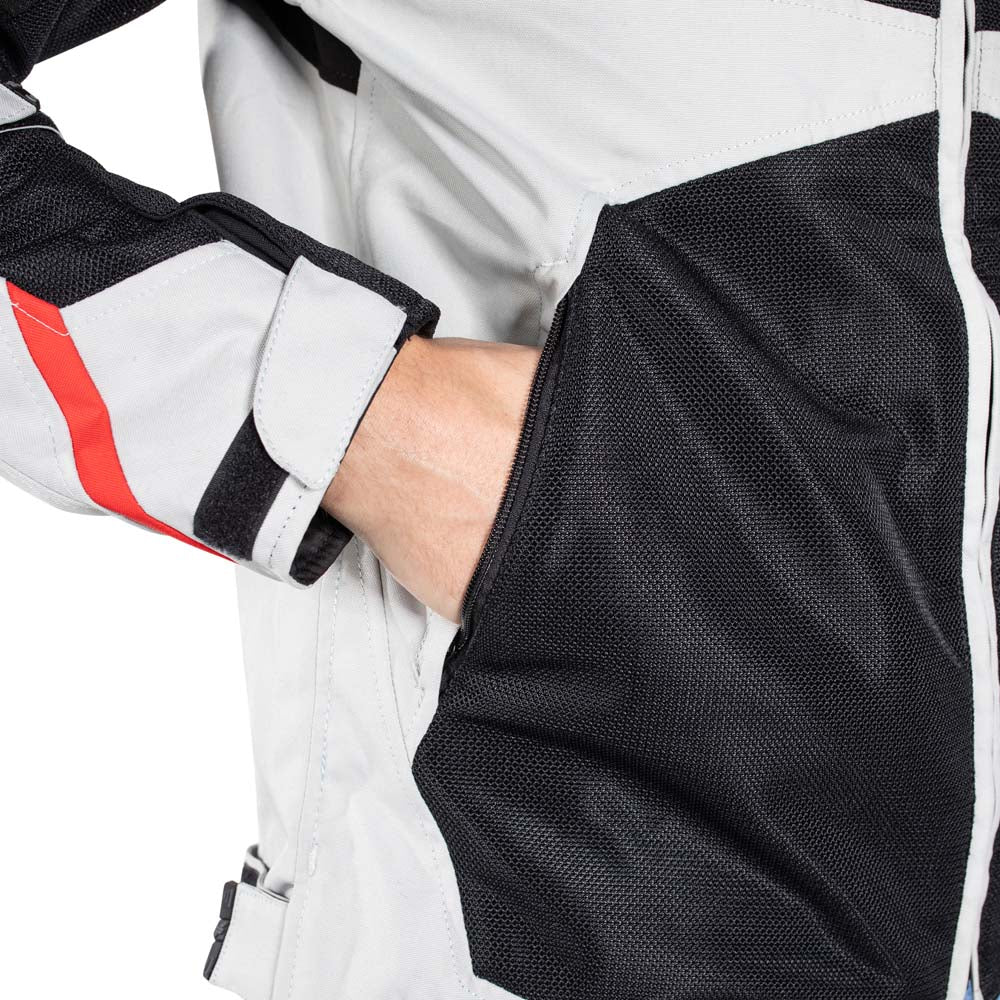 Rusty Stitches Carlo Motorcycle Jacket Mesh Summer with Rain Jacket AA Protection Light Grey Black