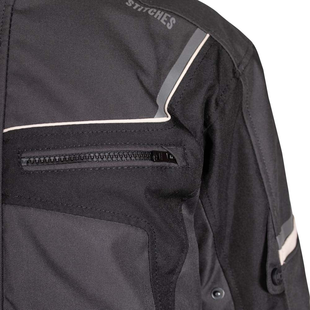 Rusty Stitches Luke Motorcycle Jacket Dark Grey Black AA Waterproof All Season With Protection