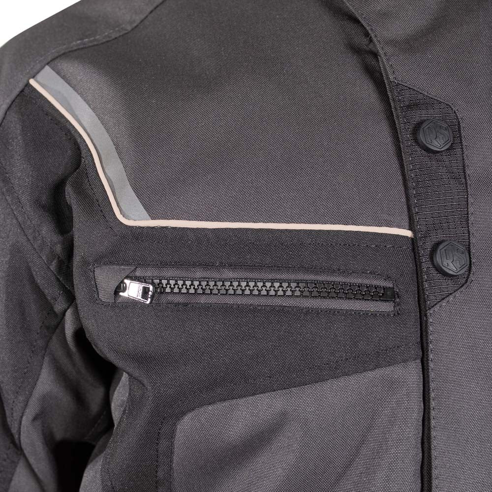 Rusty Stitches Luke Motorcycle Jacket Dark Grey Black AA Waterproof All Season With Protection