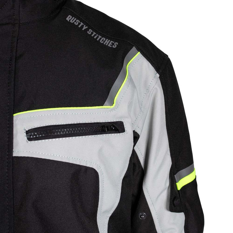 Rusty Stitches Luke Motorcycle Jacket Black Yellow Fluo Waterproof AA All Season With Protection