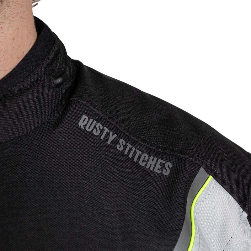 Rusty Stitches Luke Motorcycle Jacket Black Yellow Fluo Waterproof AA All Season With Protection