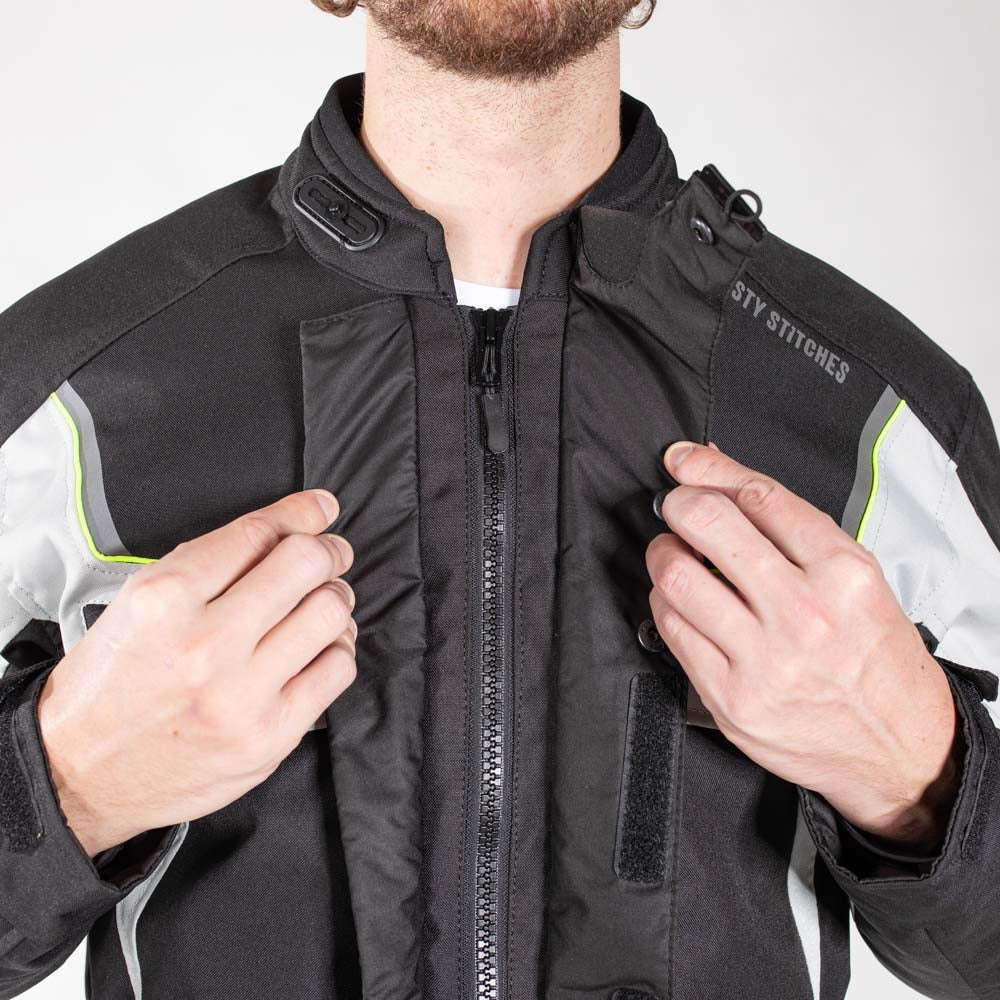 Rusty Stitches Luke Motorcycle Jacket Black Yellow Fluo Waterproof AA All Season With Protection