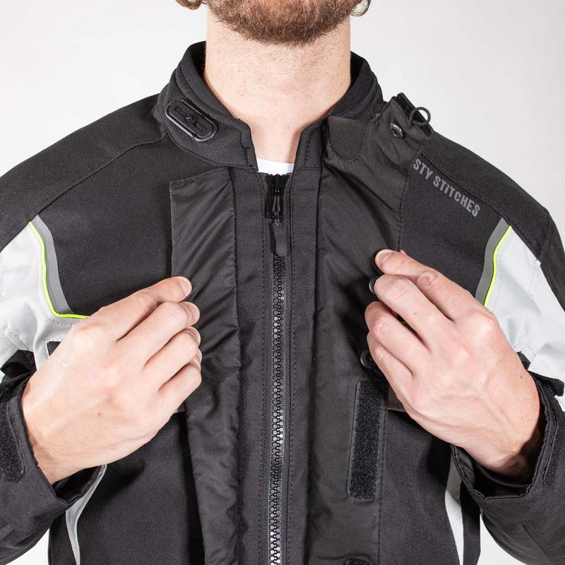 Rusty Stitches Luke Motorcycle Jacket Black Yellow Fluo Waterproof AA All Season With Protection