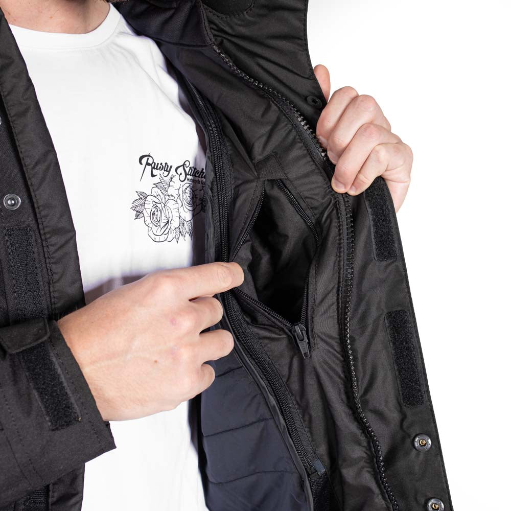 Rusty Stitches Luke Motorcycle Jacket Black Yellow Fluo Waterproof AA All Season With Protection