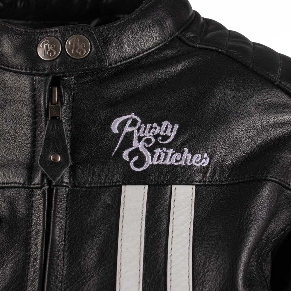 Rusty Stitches Alice Women's Leather Motorcycle Jacket Retro AA Protection Black White