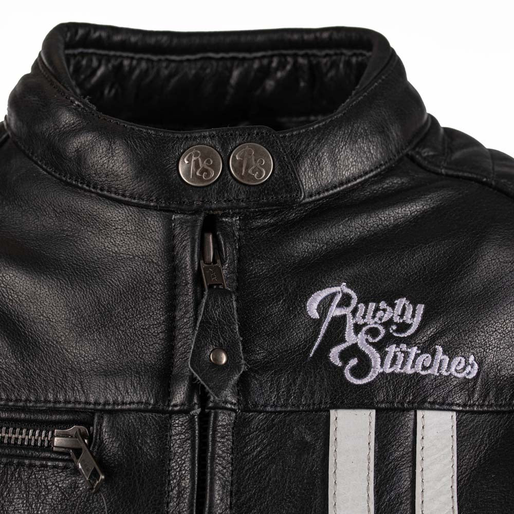 Rusty Stitches Alice Women's Leather Motorcycle Jacket Retro AA Protection Black White
