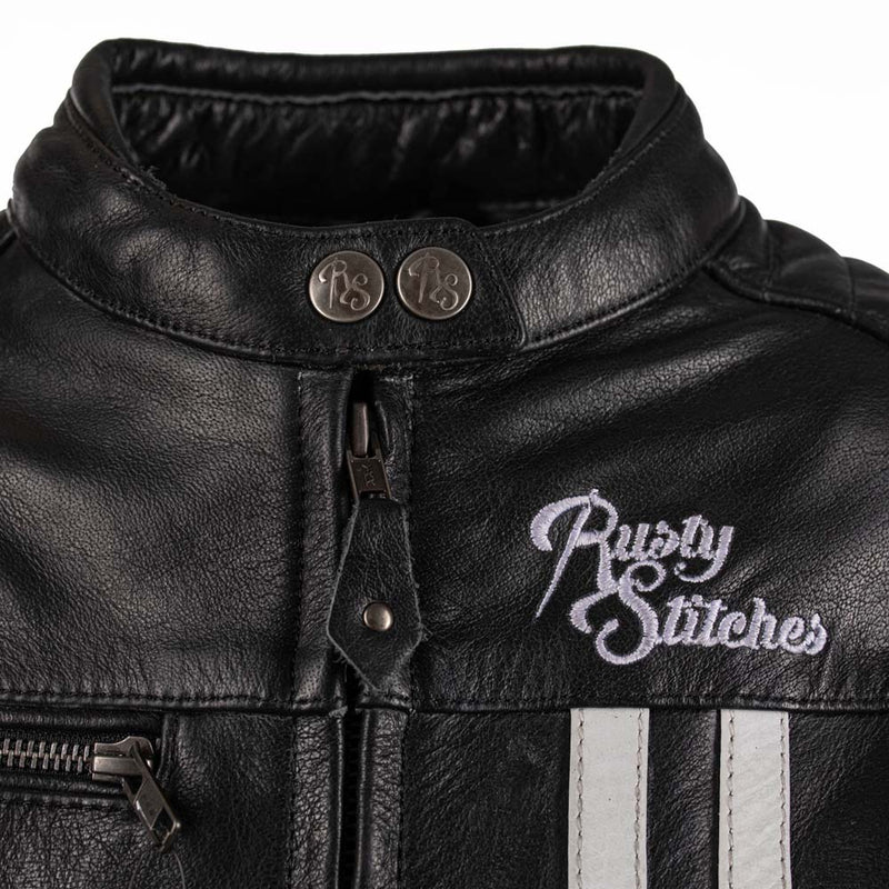 Rusty Stitches Alice Women's Leather Motorcycle Jacket Retro AA Protection Black White