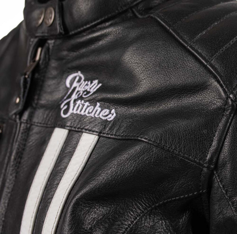 Rusty Stitches Alice Women's Leather Motorcycle Jacket Retro AA Protection Black White