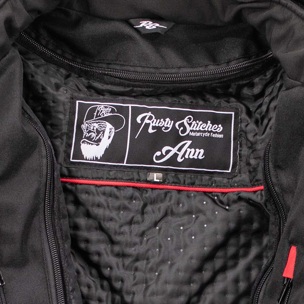 Rusty Stitches Ann Motorcycle Jacket Reflective Softshell AA Protection Black Oil Reflection